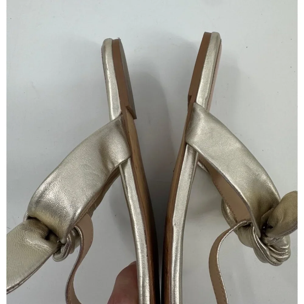 Stuart WeitzmanBandeau Metallic Gold Leather Bow Accent T- Strap Sandals Size 8